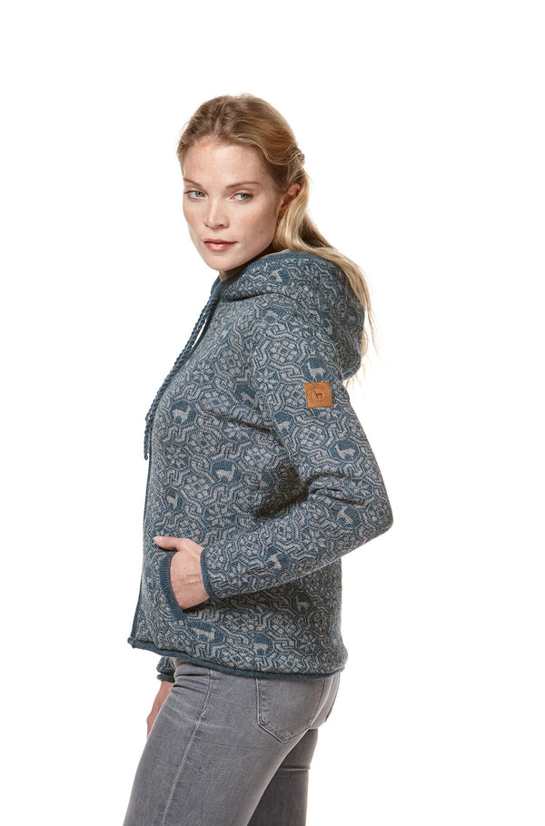 Kapuzen Cardigan HUASCARAN Hoodie aus Alpaka Reißverschluß gefüttert Damen