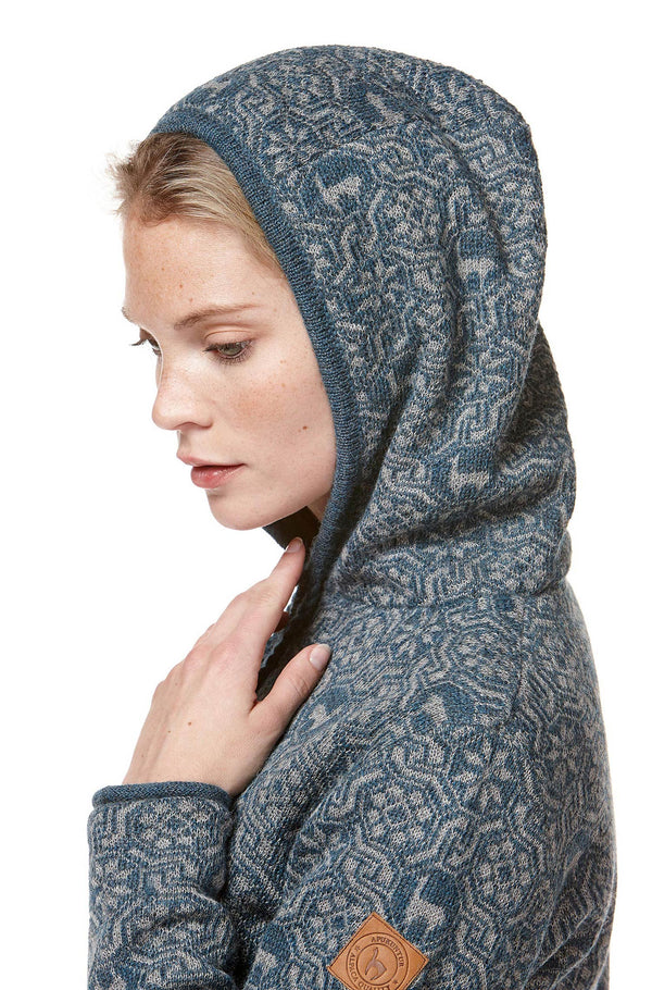 Kapuzen Cardigan HUASCARAN Hoodie aus Alpaka Reißverschluß gefüttert Damen