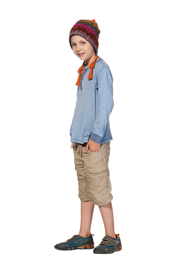 Kinder Mütze AQUARELL für 5-9 Jahre mit Baumwollvlies gefüttert Bommel-Haube